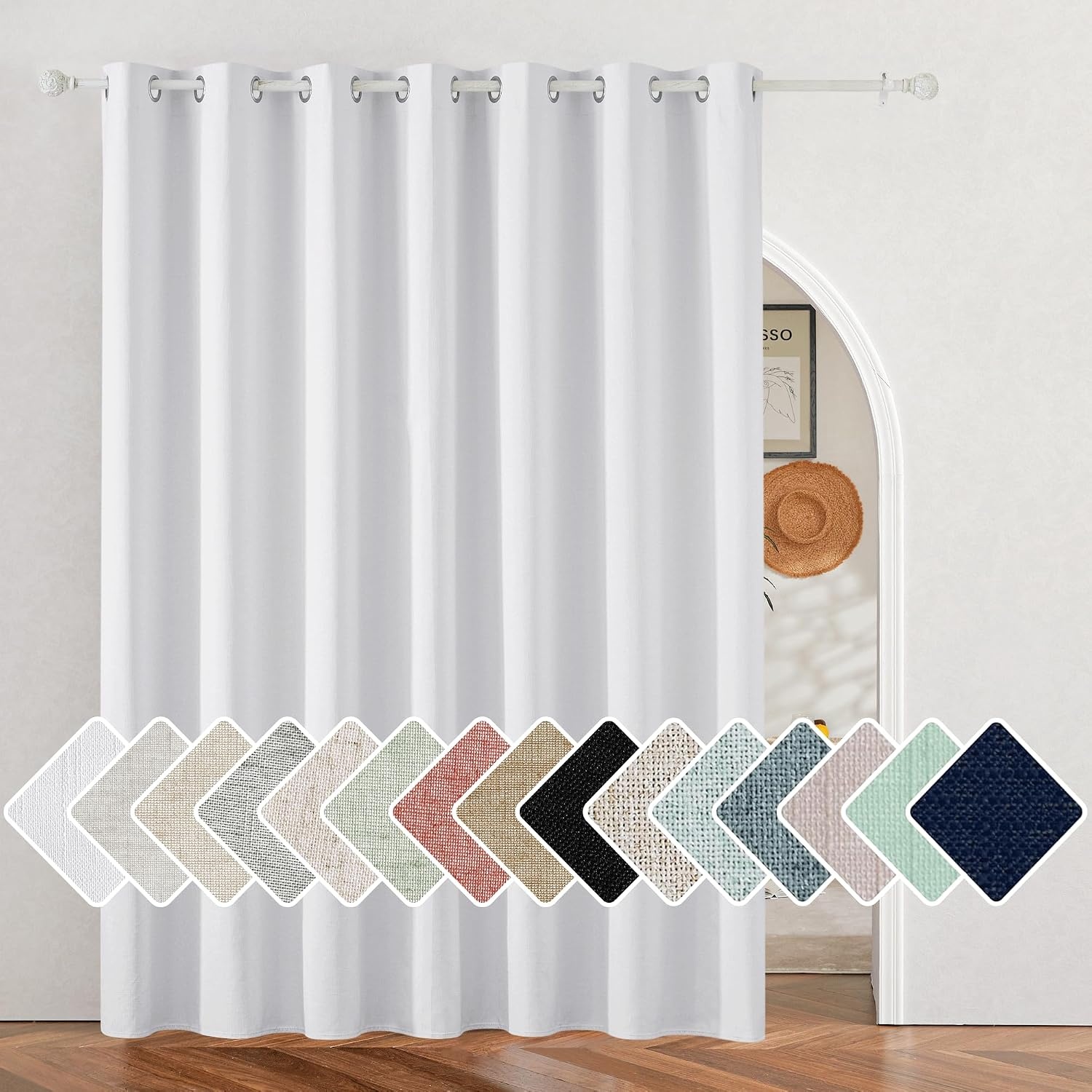 image:imageNICETOWN White 100 Blackout Linen Insulated Patio Curtain 84 inch LongPure White