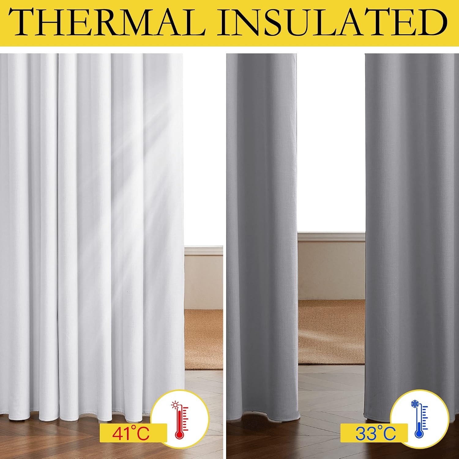 image:imageNICETOWN White 100 Blackout Linen Insulated Patio Curtain 84 inch LongPure White