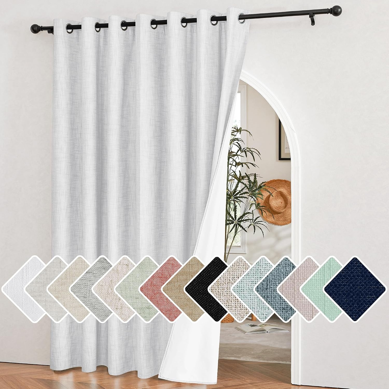 image:imageNICETOWN White 100 Blackout Linen Insulated Patio Curtain 84 inch LongPure White