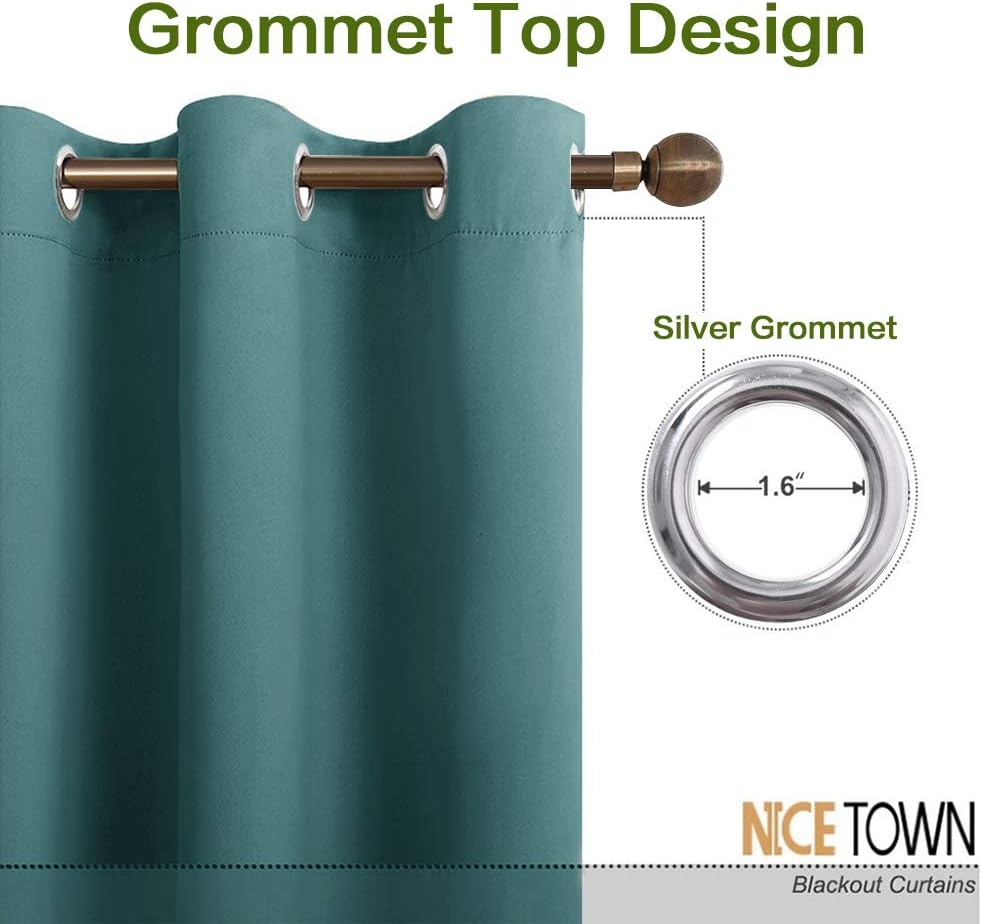 image:imageNICETOWN White 100 Blackout Linen Insulated Patio Curtain 84 inch LongSea Teal