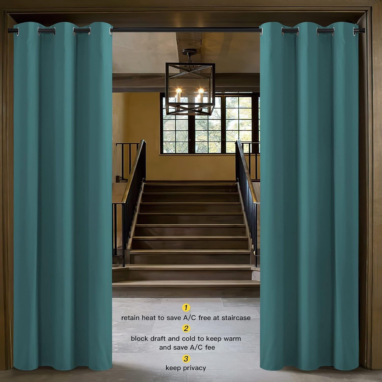 image:imageNICETOWN White 100 Blackout Linen Insulated Patio Curtain 84 inch LongSea Teal
