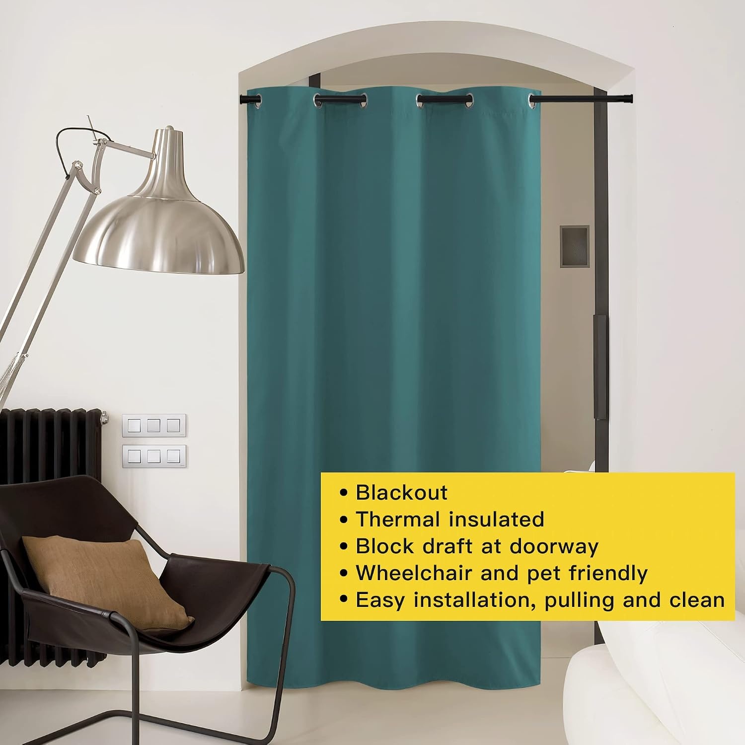 image:imageNICETOWN White 100 Blackout Linen Insulated Patio Curtain 84 inch LongSea Teal