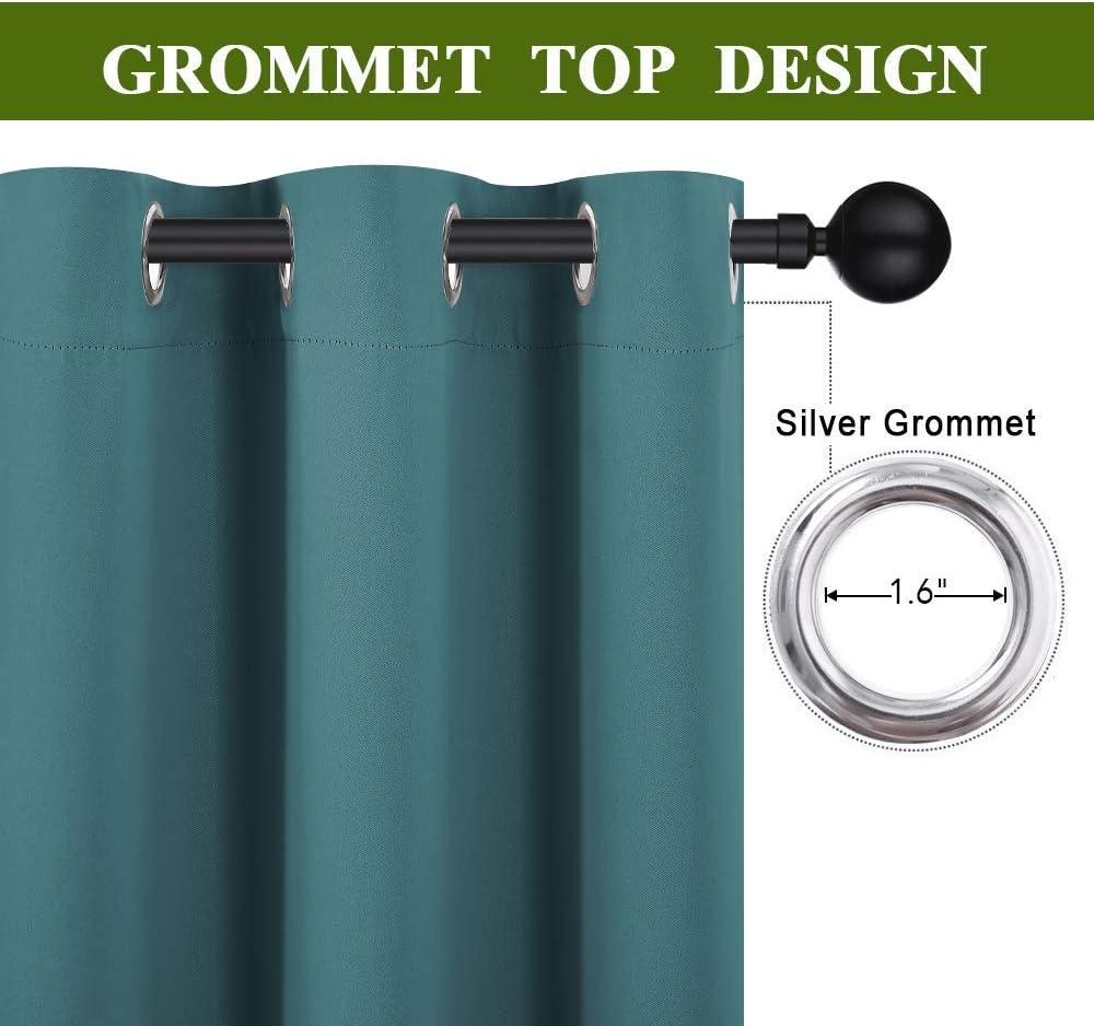 image:imageNICETOWN White 100 Blackout Linen Insulated Patio Curtain 84 inch LongSea Teal