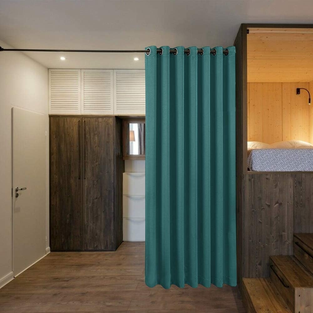 image:imageNICETOWN White 100 Blackout Linen Insulated Patio Curtain 84 inch LongSea Teal