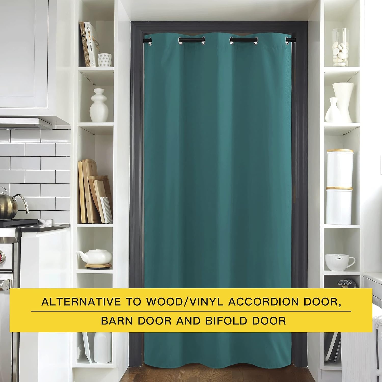image:imageNICETOWN White 100 Blackout Linen Insulated Patio Curtain 84 inch LongSea Teal