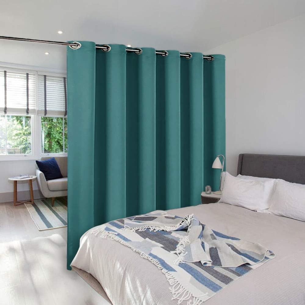 image:imageNICETOWN White 100 Blackout Linen Insulated Patio Curtain 84 inch LongSea Teal