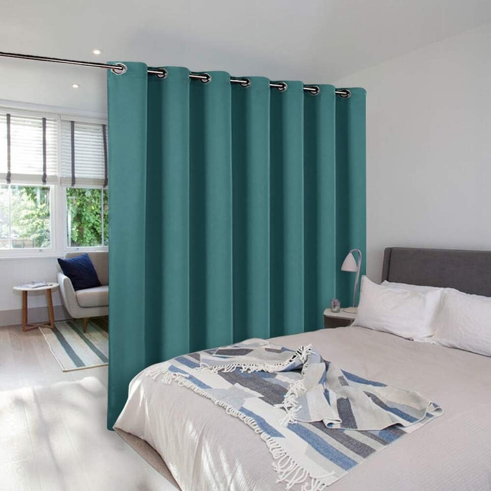 image:imageNICETOWN White 100 Blackout Linen Insulated Patio Curtain 84 inch LongSea Teal