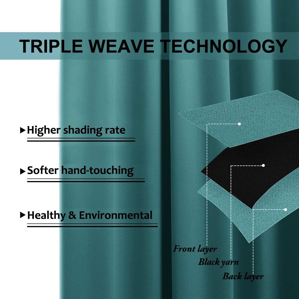 image:imageNICETOWN White 100 Blackout Linen Insulated Patio Curtain 84 inch LongSea Teal