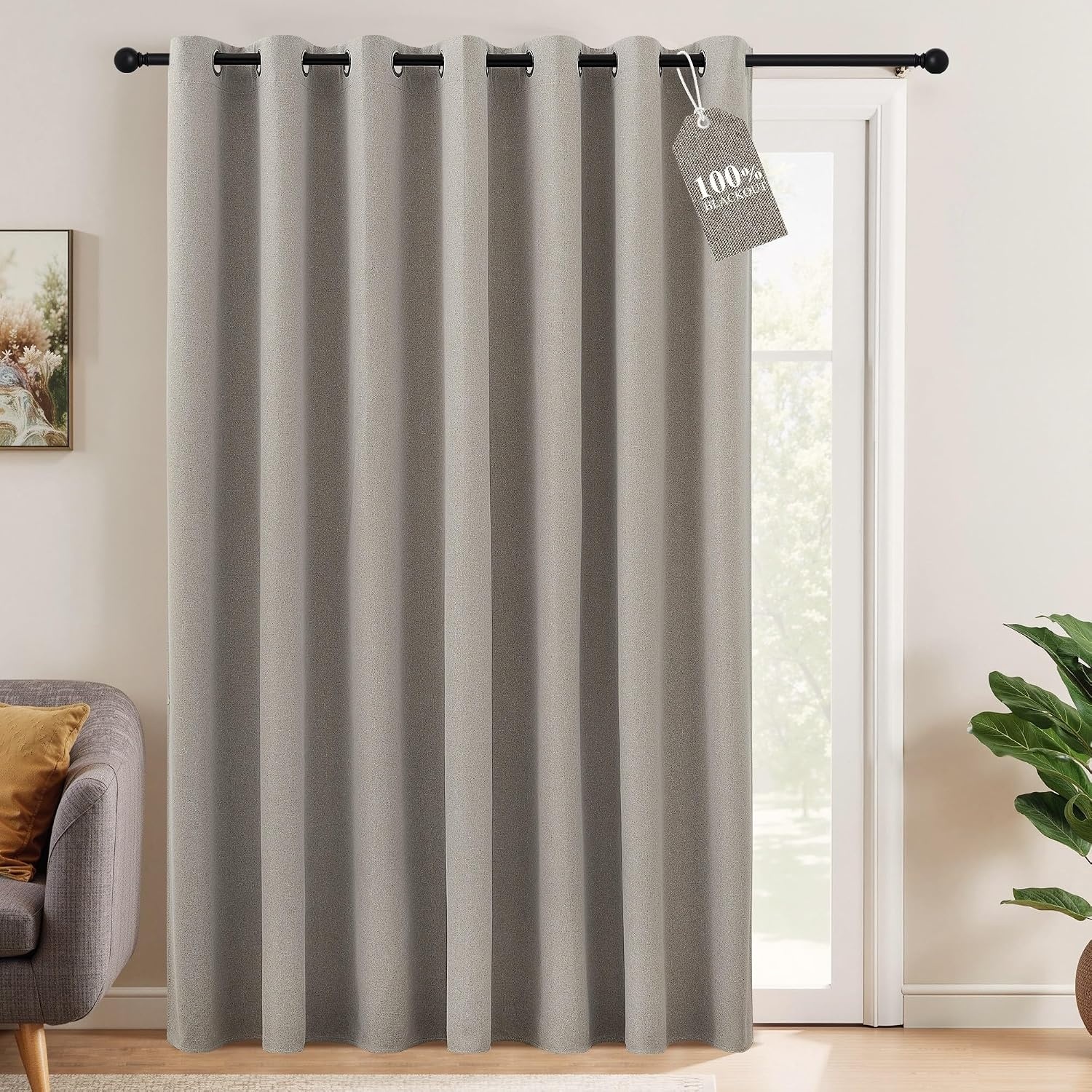 image:imageNICETOWN White 100 Blackout Linen Insulated Patio Curtain 84 inch LongSilver Gray