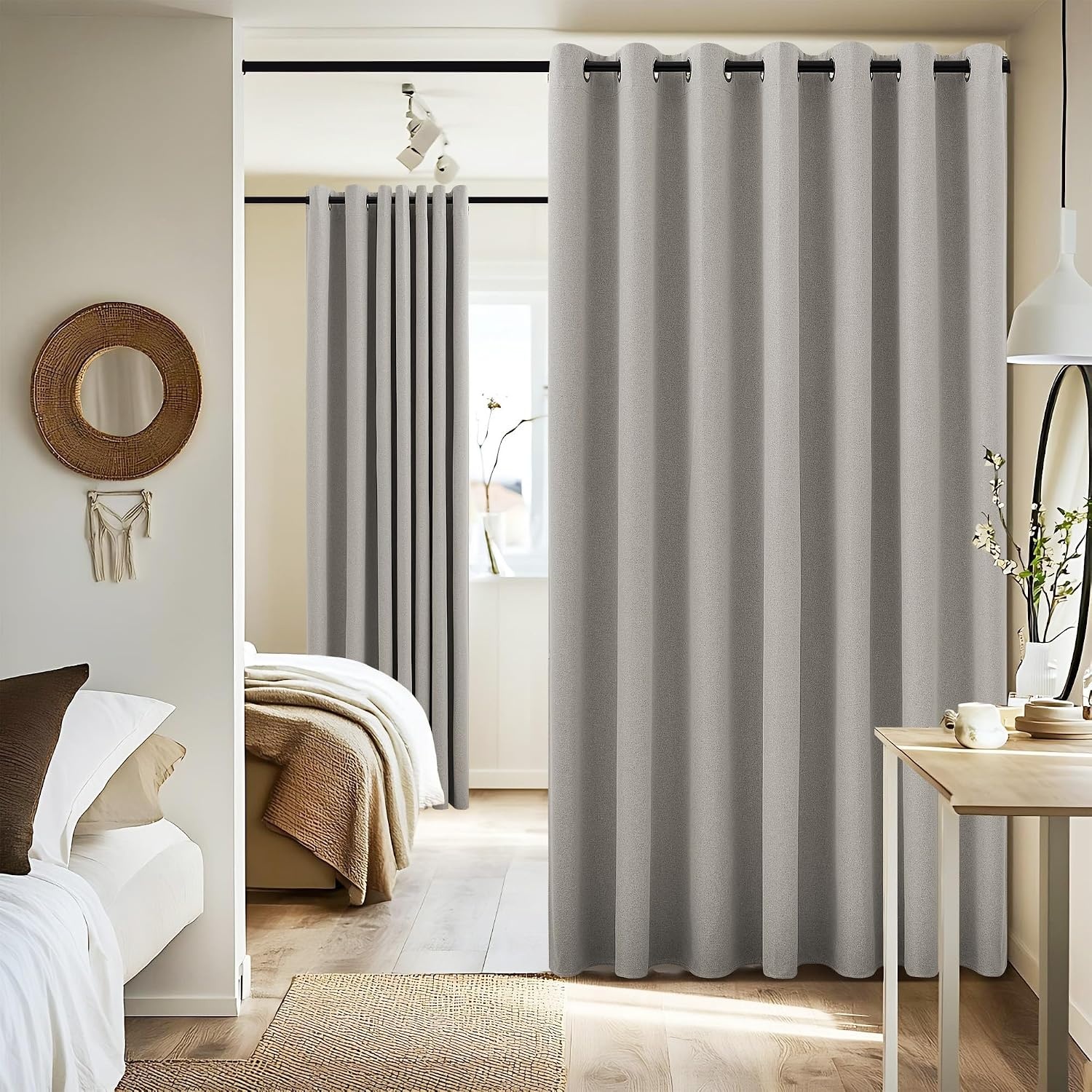 image:imageNICETOWN White 100 Blackout Linen Insulated Patio Curtain 84 inch LongSilver Gray