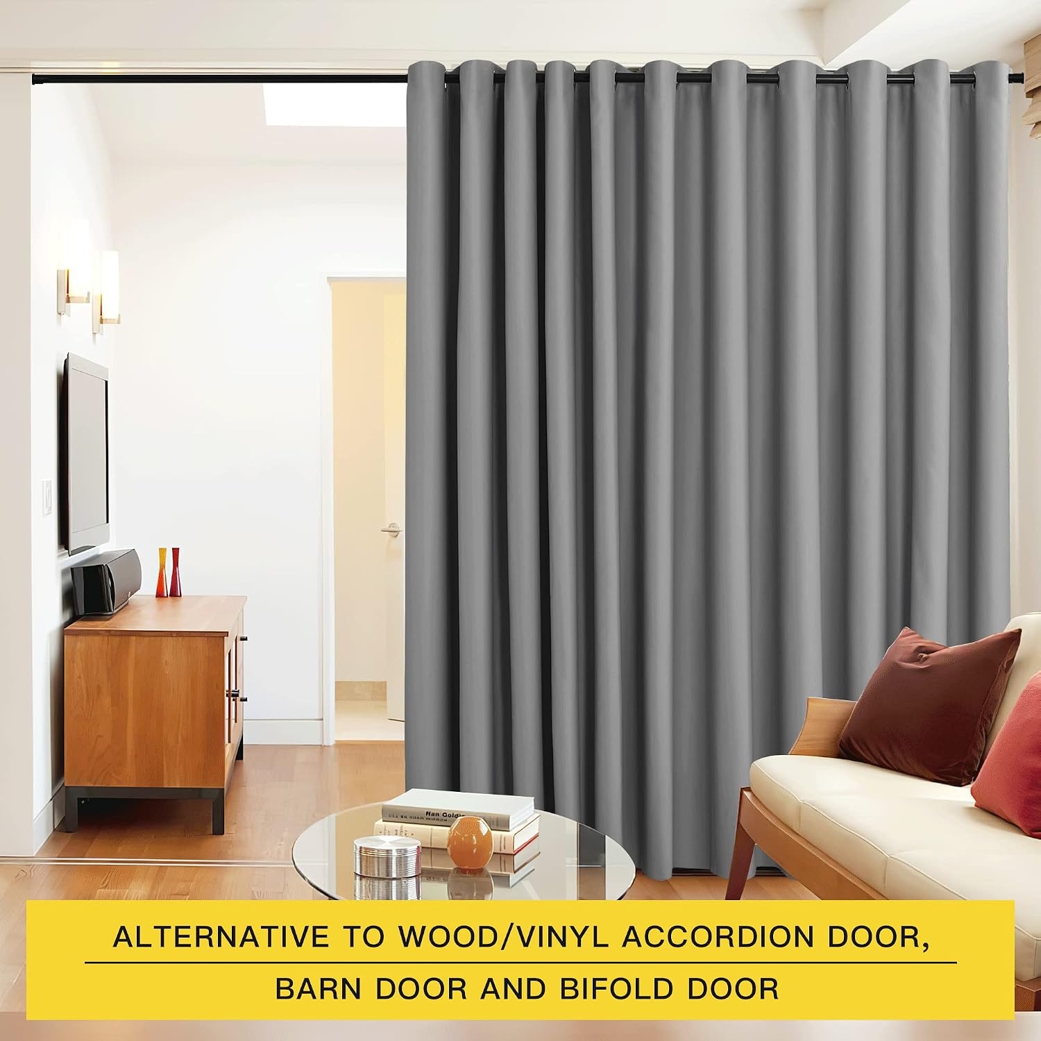 image:imageNICETOWN White 100 Blackout Linen Insulated Patio Curtain 84 inch LongSilver Grey