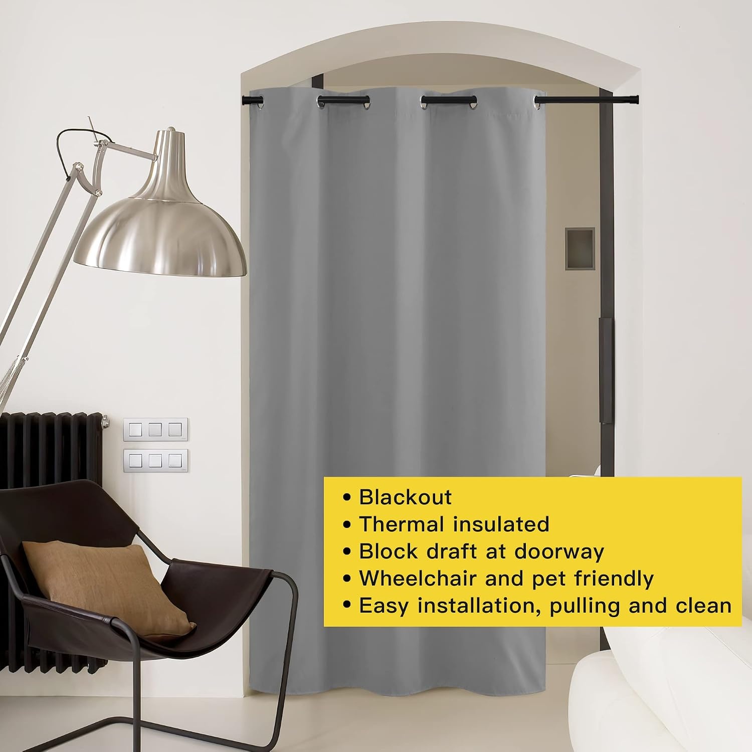 image:imageNICETOWN White 100 Blackout Linen Insulated Patio Curtain 84 inch LongSilver Grey
