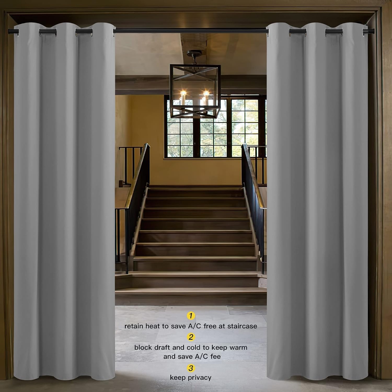image:imageNICETOWN White 100 Blackout Linen Insulated Patio Curtain 84 inch LongSilver Grey