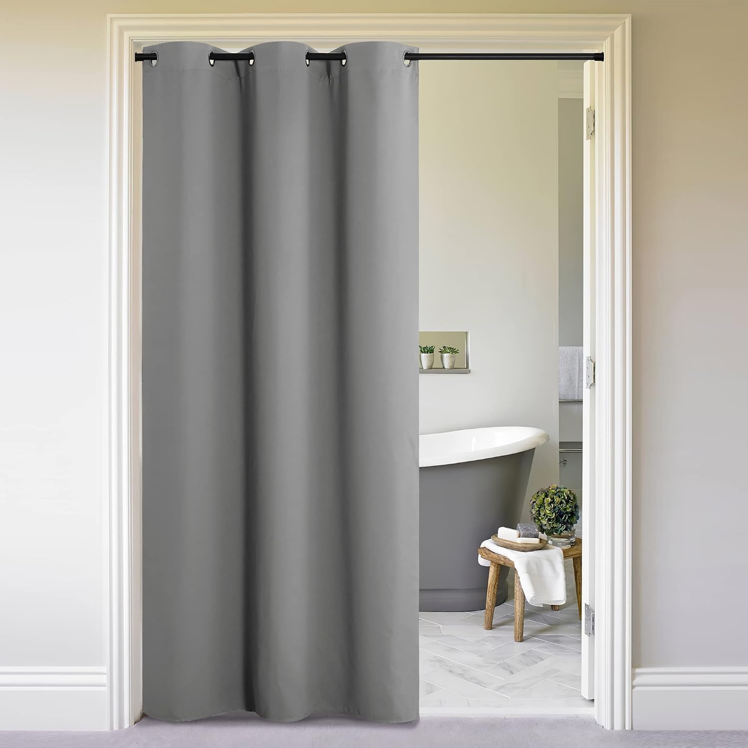 image:imageNICETOWN White 100 Blackout Linen Insulated Patio Curtain 84 inch LongSilver Grey