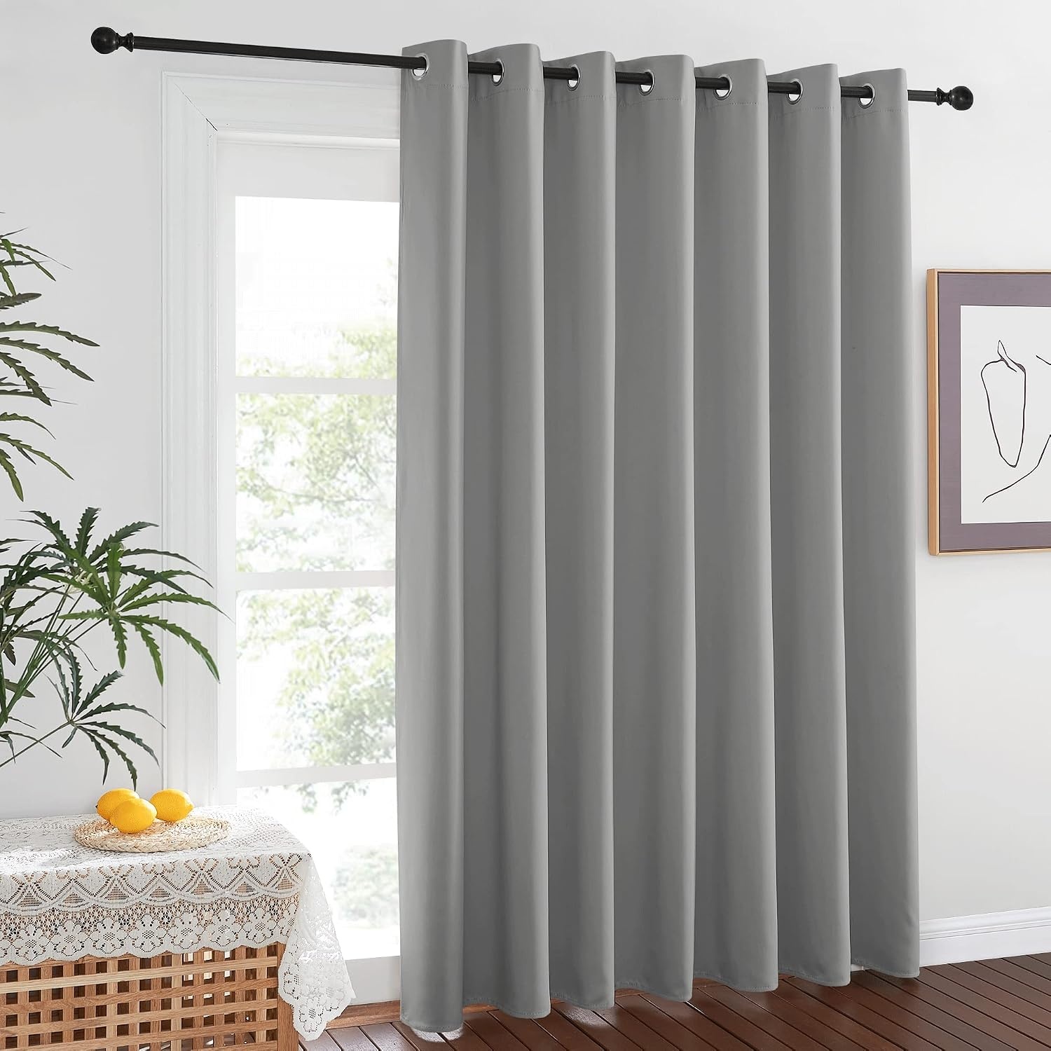 image:imageNICETOWN White 100 Blackout Linen Insulated Patio Curtain 84 inch LongSilver Grey