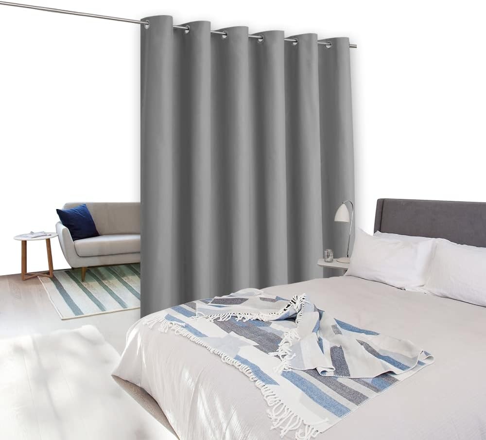 image:imageNICETOWN White 100 Blackout Linen Insulated Patio Curtain 84 inch LongSilver Grey
