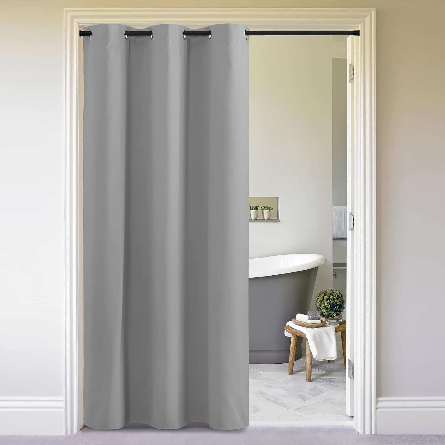 image:imageNICETOWN White 100 Blackout Linen Insulated Patio Curtain 84 inch LongSilver Grey