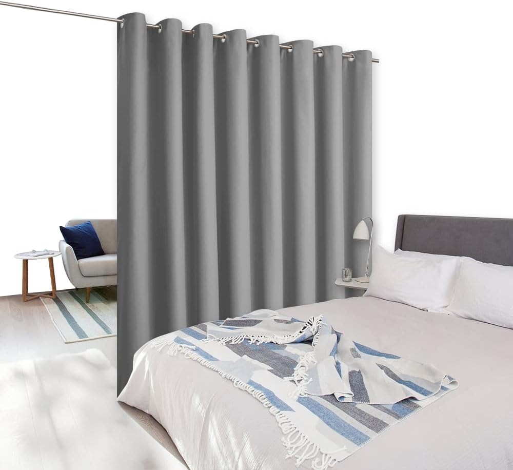 image:imageNICETOWN White 100 Blackout Linen Insulated Patio Curtain 84 inch LongSilver Grey