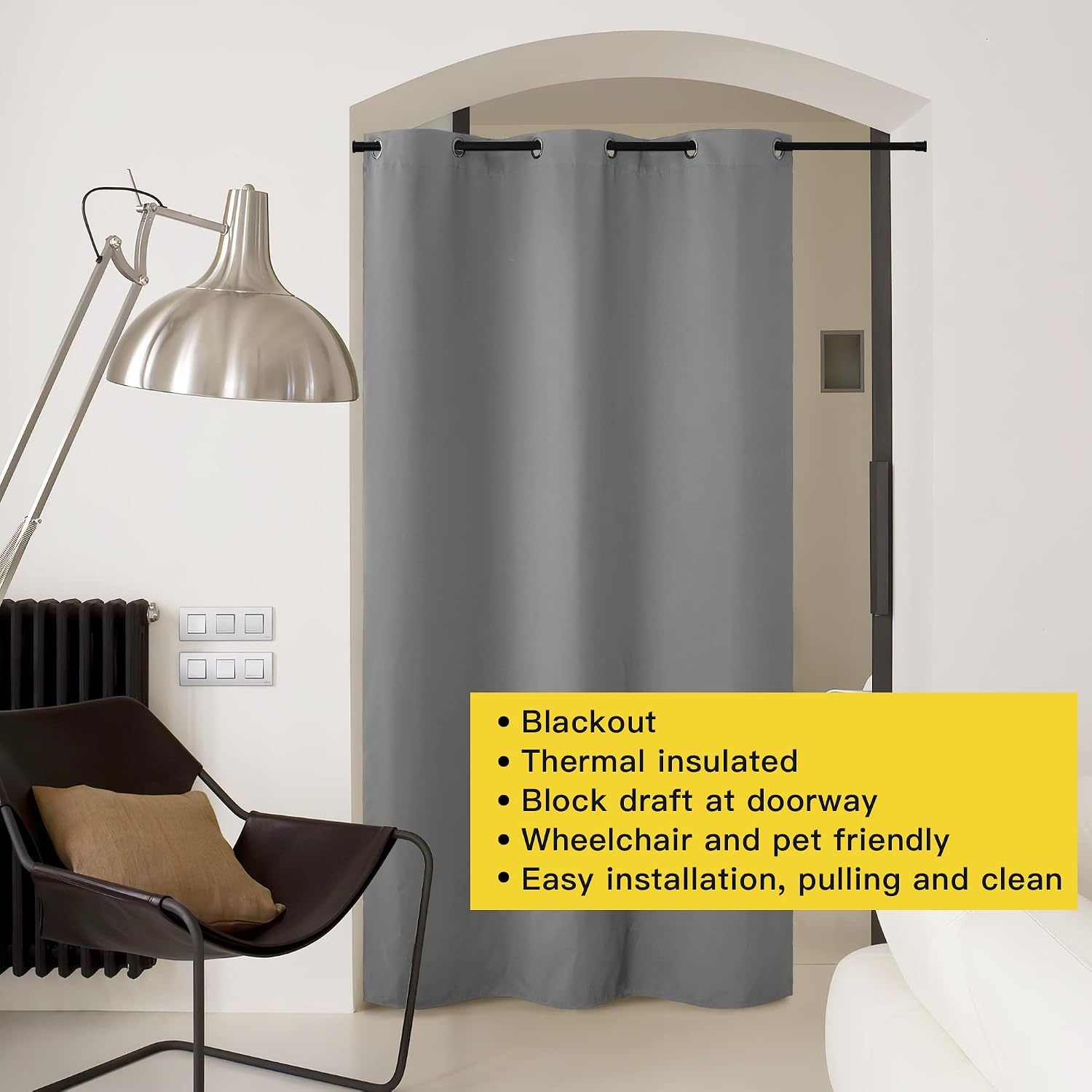 image:imageNICETOWN White 100 Blackout Linen Insulated Patio Curtain 84 inch LongSilver Grey