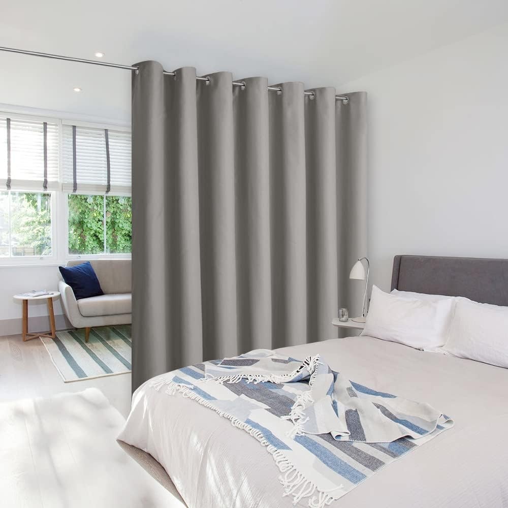 image:imageNICETOWN White 100 Blackout Linen Insulated Patio Curtain 84 inch LongSilver Grey