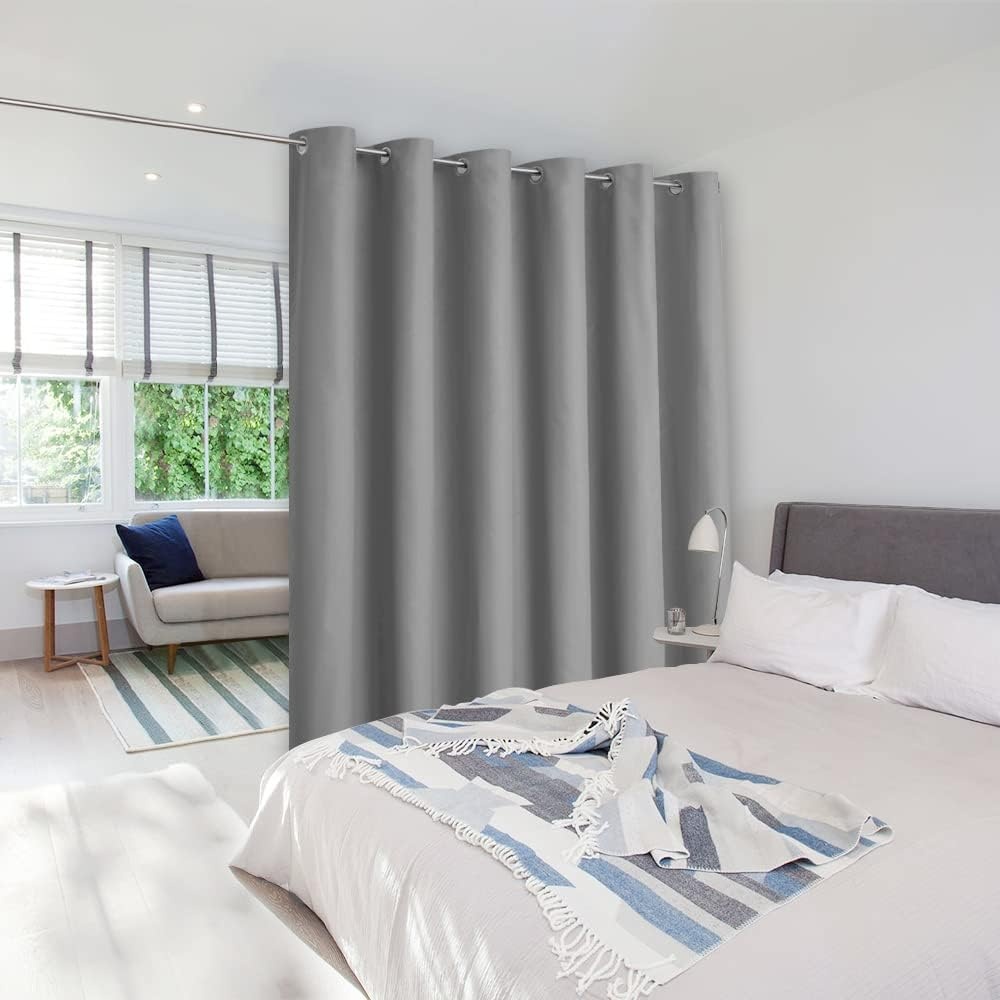 image:imageNICETOWN White 100 Blackout Linen Insulated Patio Curtain 84 inch LongSilver Grey