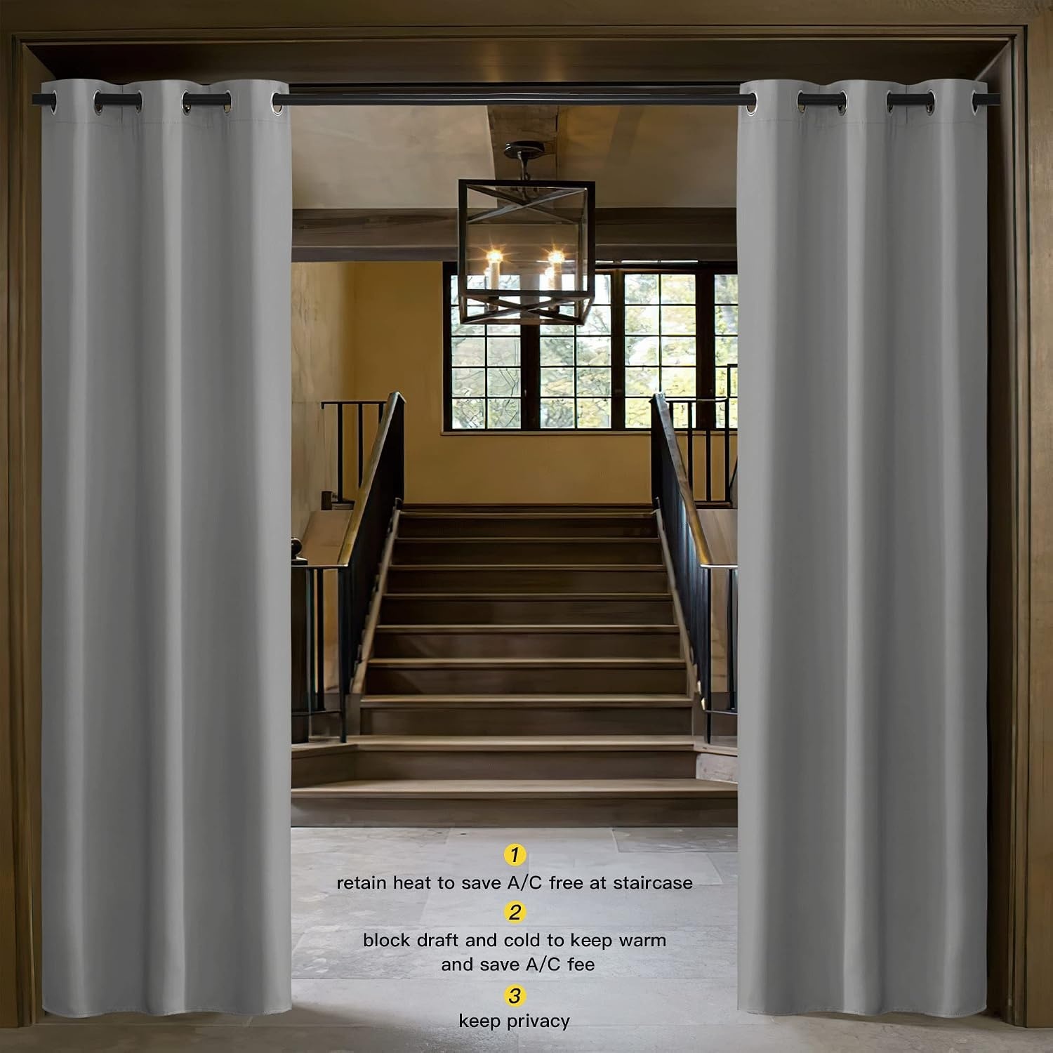 image:imageNICETOWN White 100 Blackout Linen Insulated Patio Curtain 84 inch LongSilver Grey