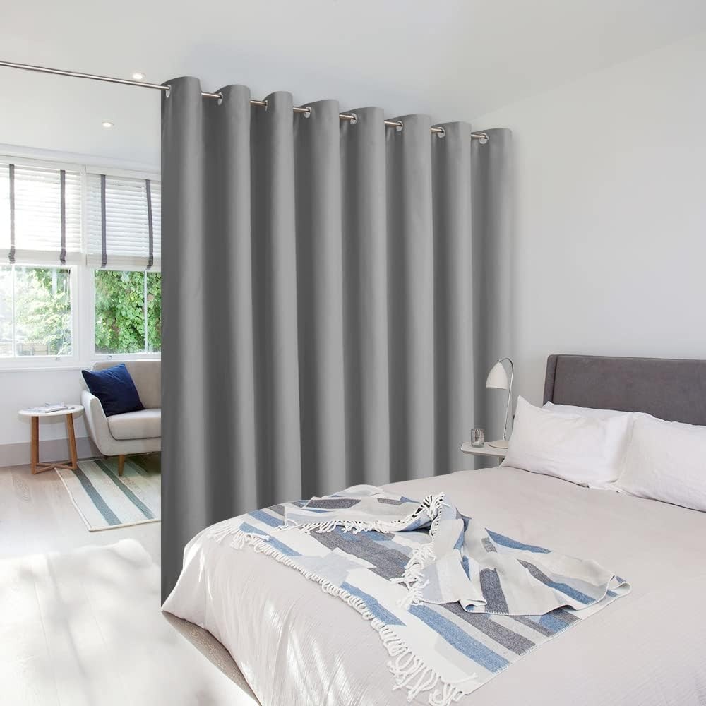 image:imageNICETOWN White 100 Blackout Linen Insulated Patio Curtain 84 inch LongSilver Grey