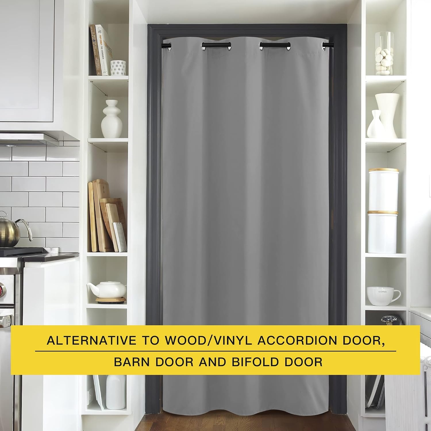 image:imageNICETOWN White 100 Blackout Linen Insulated Patio Curtain 84 inch LongSilver Grey
