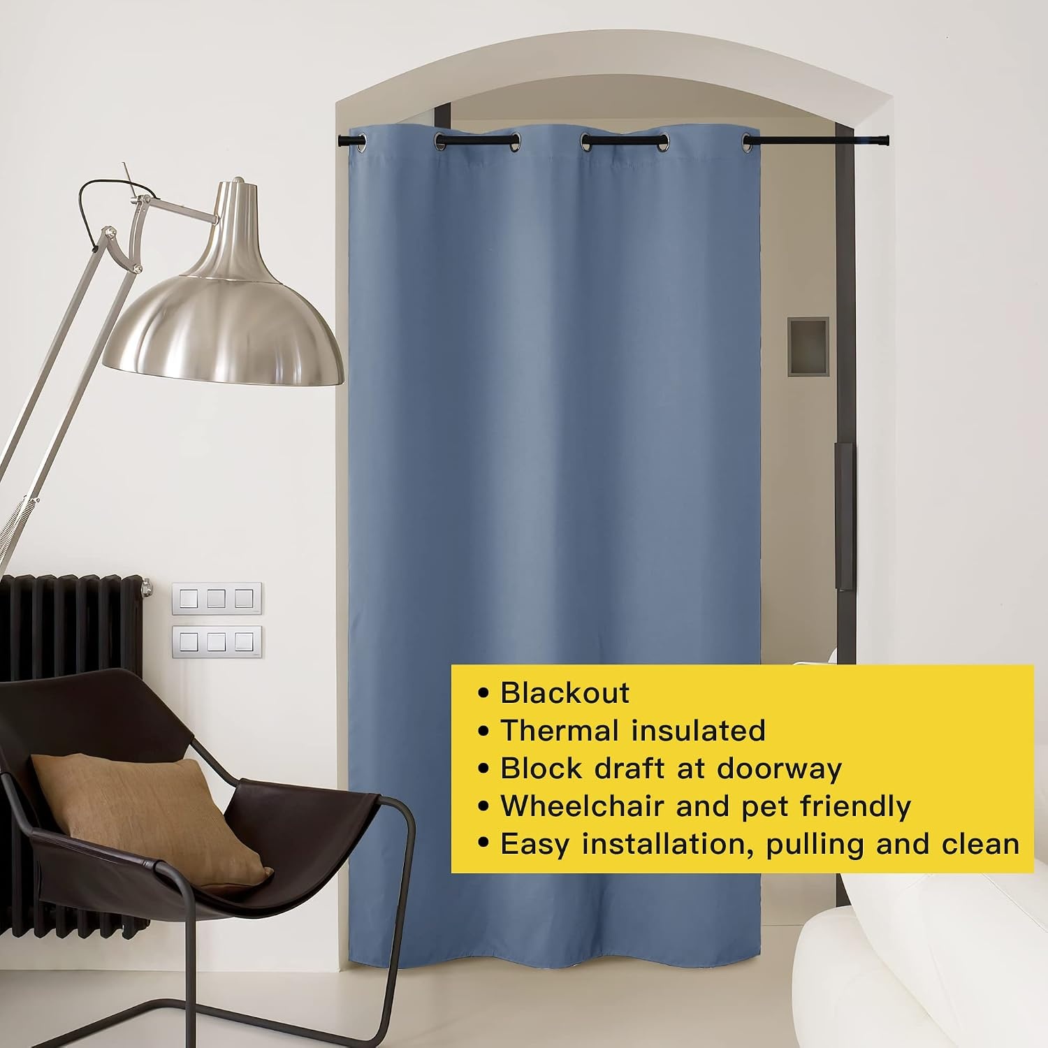 image:imageNICETOWN White 100 Blackout Linen Insulated Patio Curtain 84 inch LongStone Blue