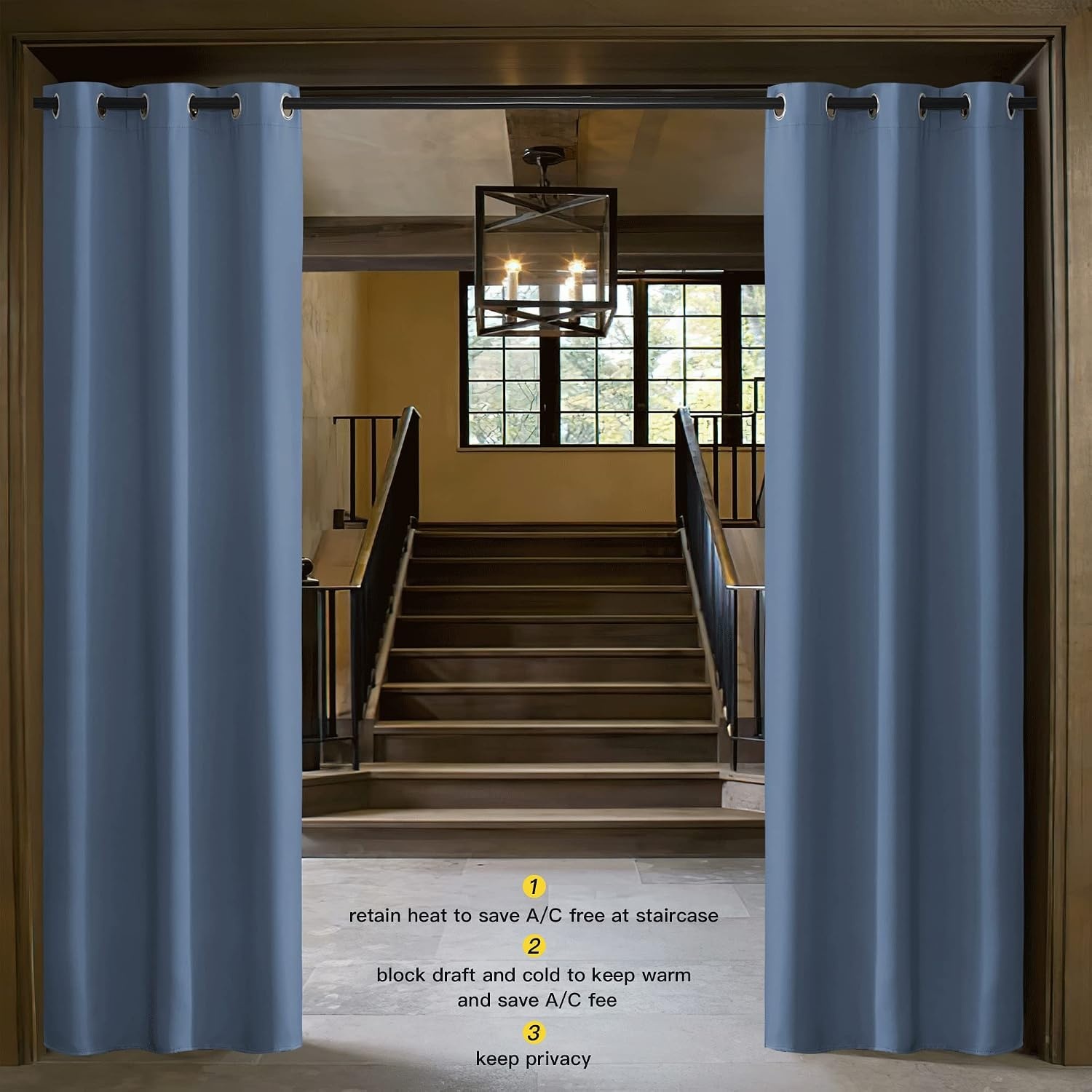 image:imageNICETOWN White 100 Blackout Linen Insulated Patio Curtain 84 inch LongStone Blue