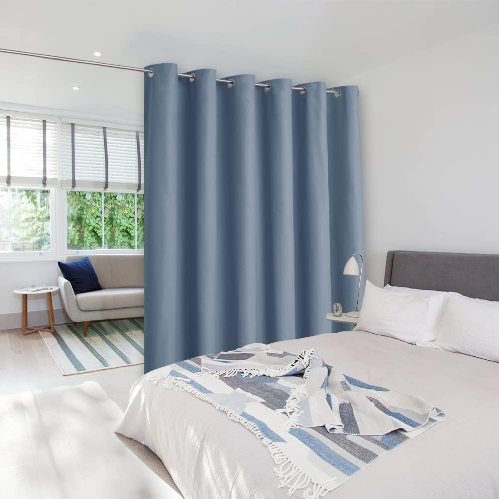 image:imageNICETOWN White 100 Blackout Linen Insulated Patio Curtain 84 inch LongStone Blue