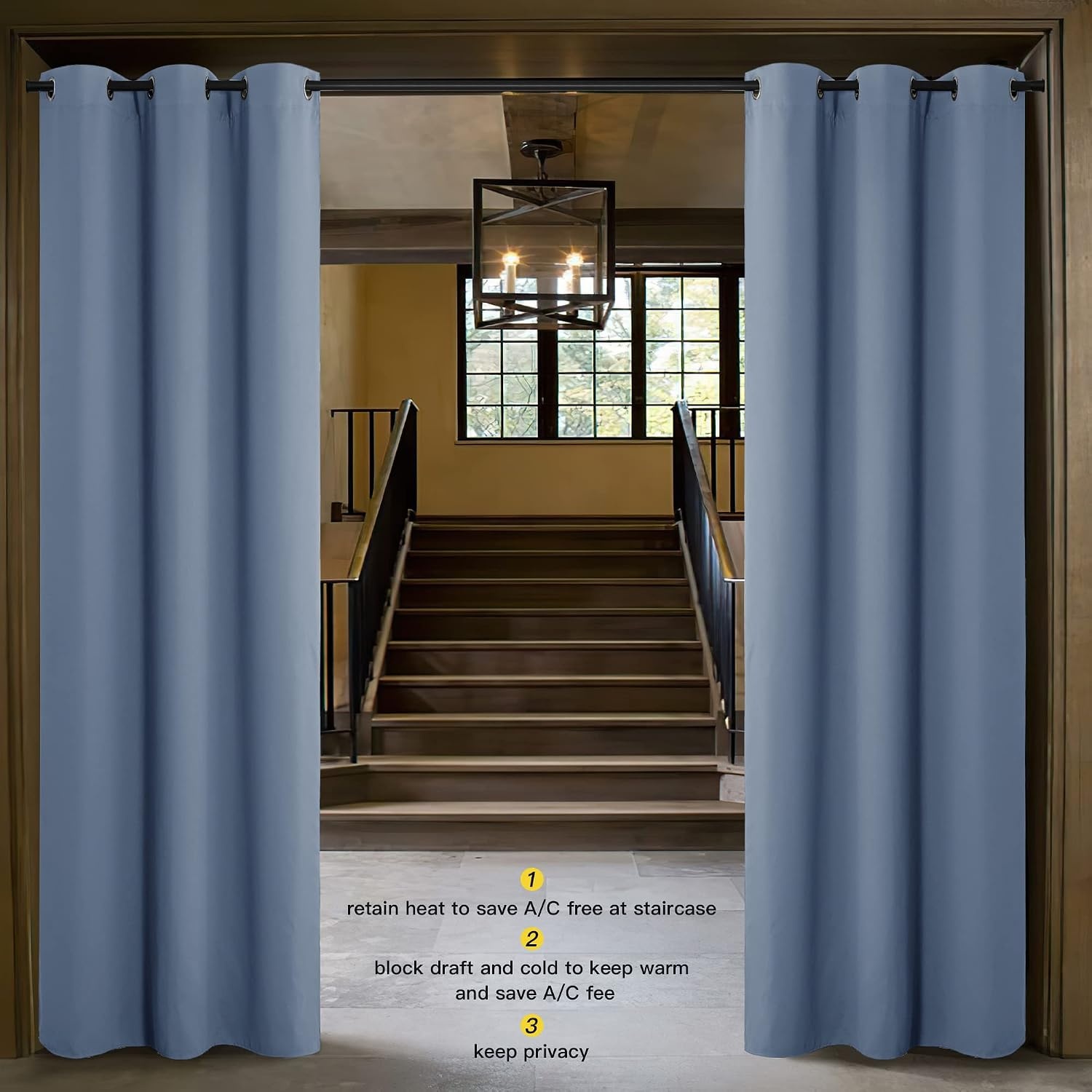 image:imageNICETOWN White 100 Blackout Linen Insulated Patio Curtain 84 inch LongStone Blue