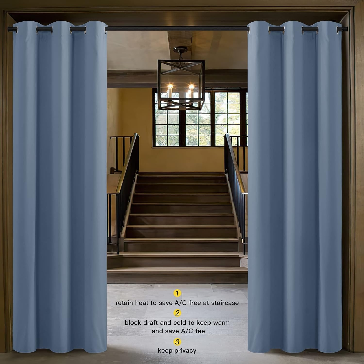 image:imageNICETOWN White 100 Blackout Linen Insulated Patio Curtain 84 inch LongStone Blue