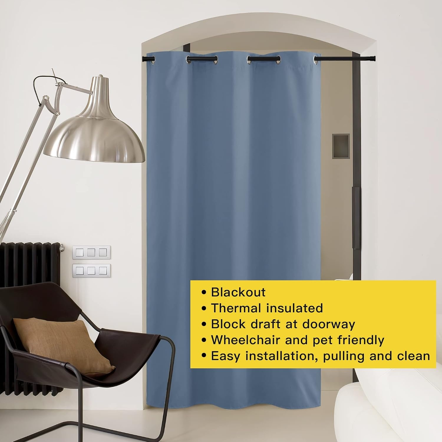 image:imageNICETOWN White 100 Blackout Linen Insulated Patio Curtain 84 inch LongStone Blue