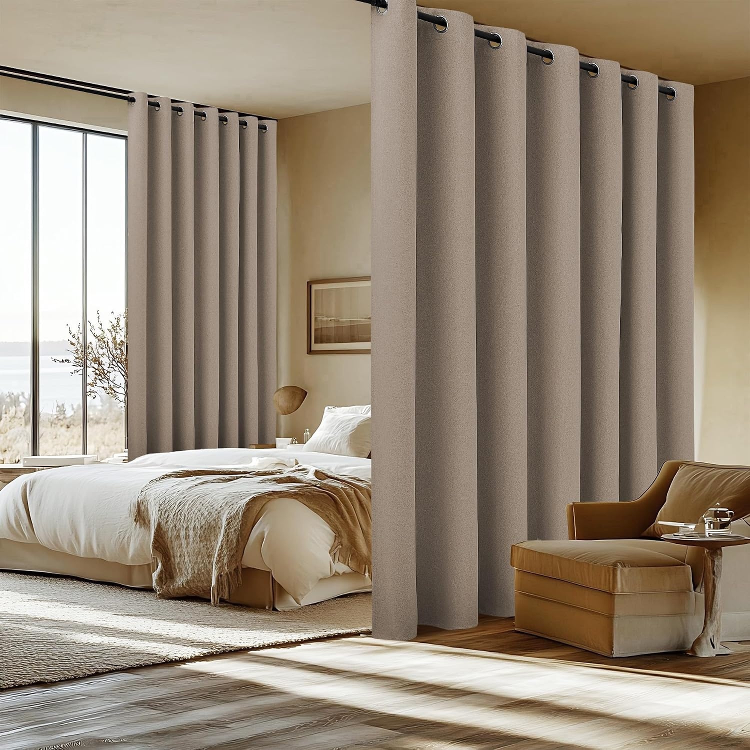 image:imageNICETOWN White 100 Blackout Linen Insulated Patio Curtain 84 inch LongTaupe