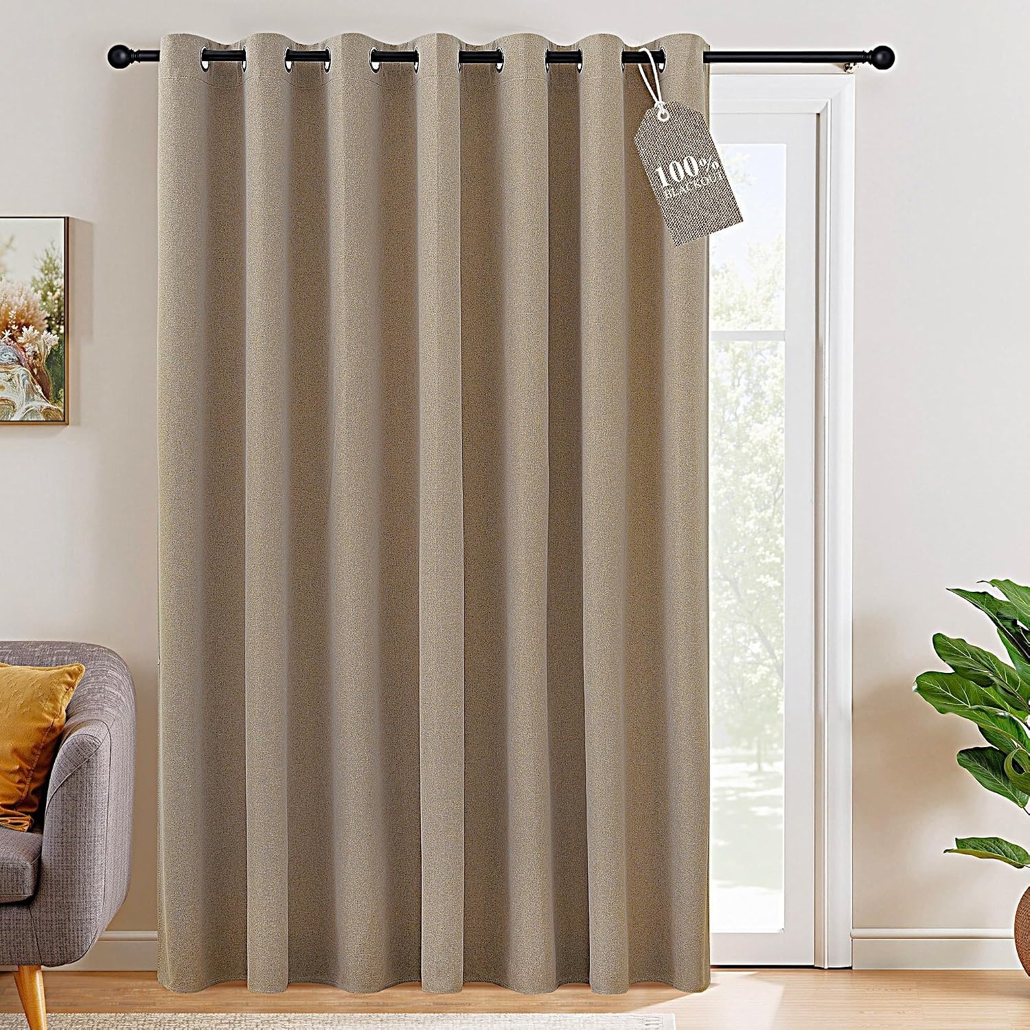 image:imageNICETOWN White 100 Blackout Linen Insulated Patio Curtain 84 inch LongTaupe