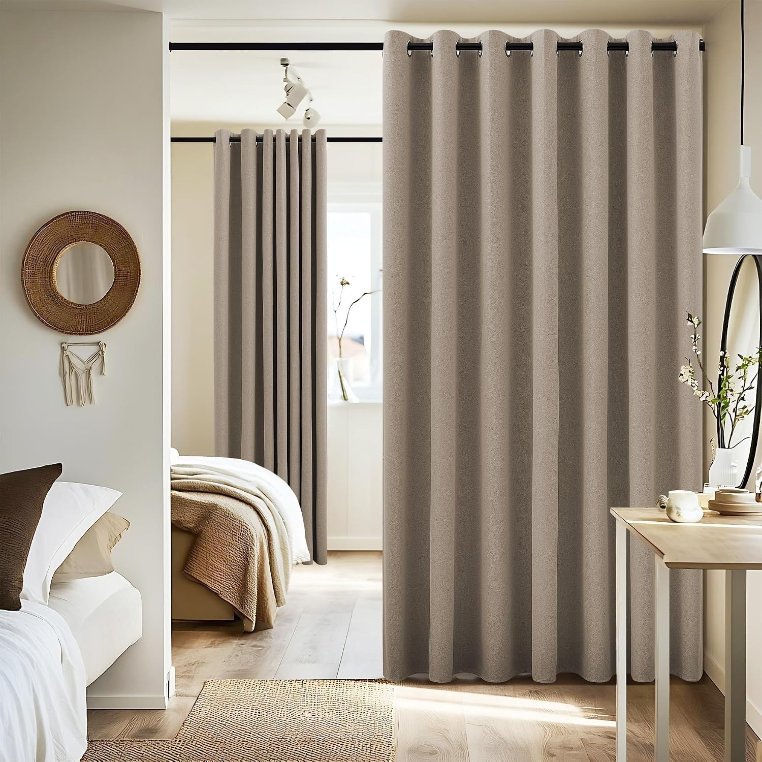 image:imageNICETOWN White 100 Blackout Linen Insulated Patio Curtain 84 inch LongTaupe