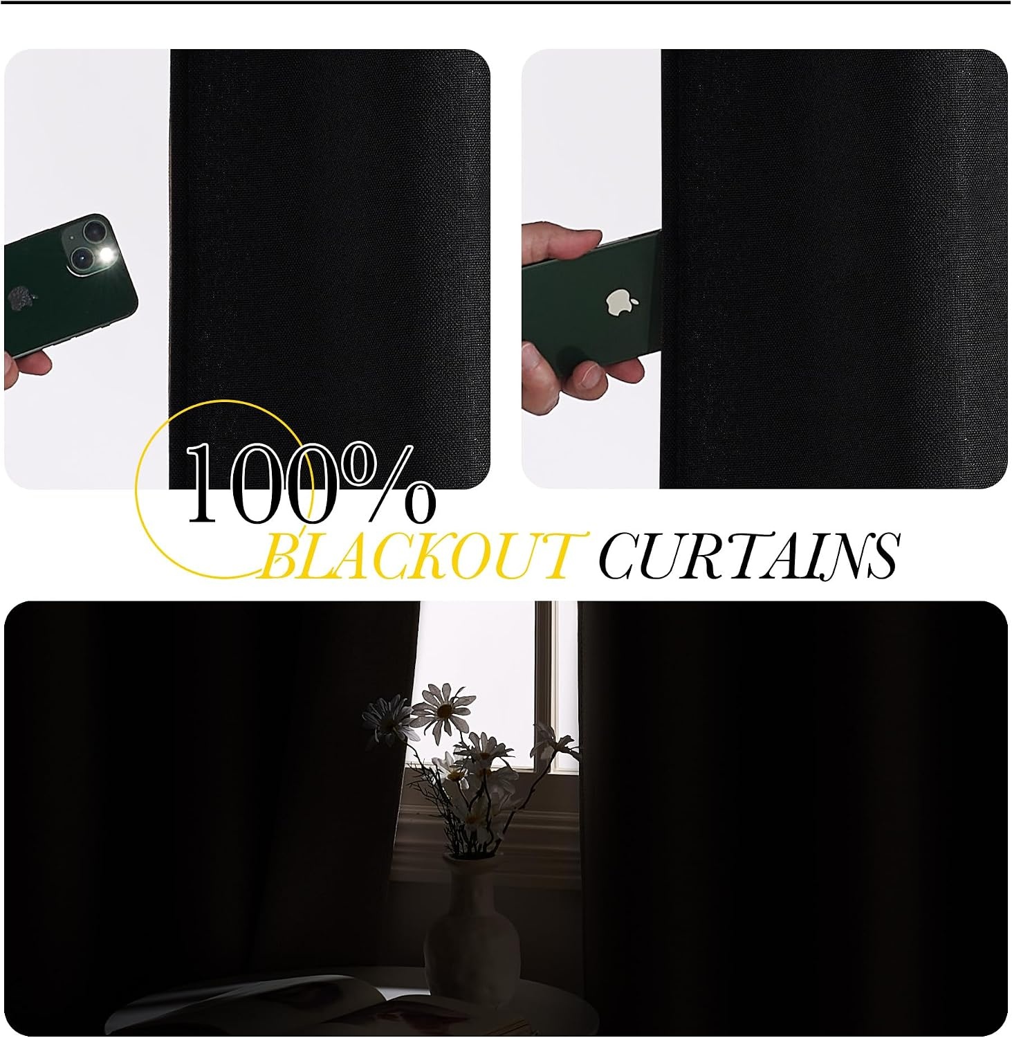 image:imageNICETOWN White 100 Blackout Linen Insulated Patio Curtain 84 inch LongTrue Black