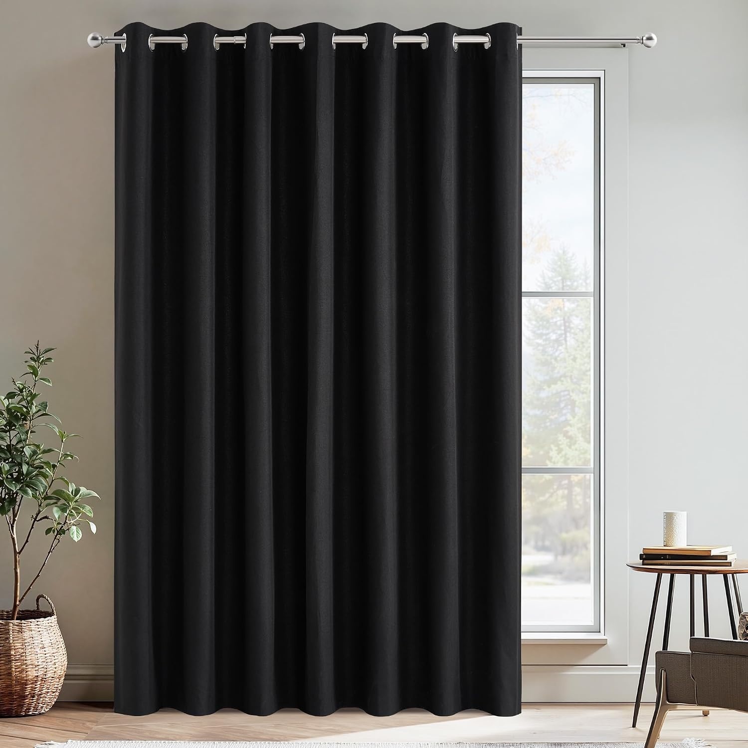 image:imageNICETOWN White 100 Blackout Linen Insulated Patio Curtain 84 inch LongTrue Black