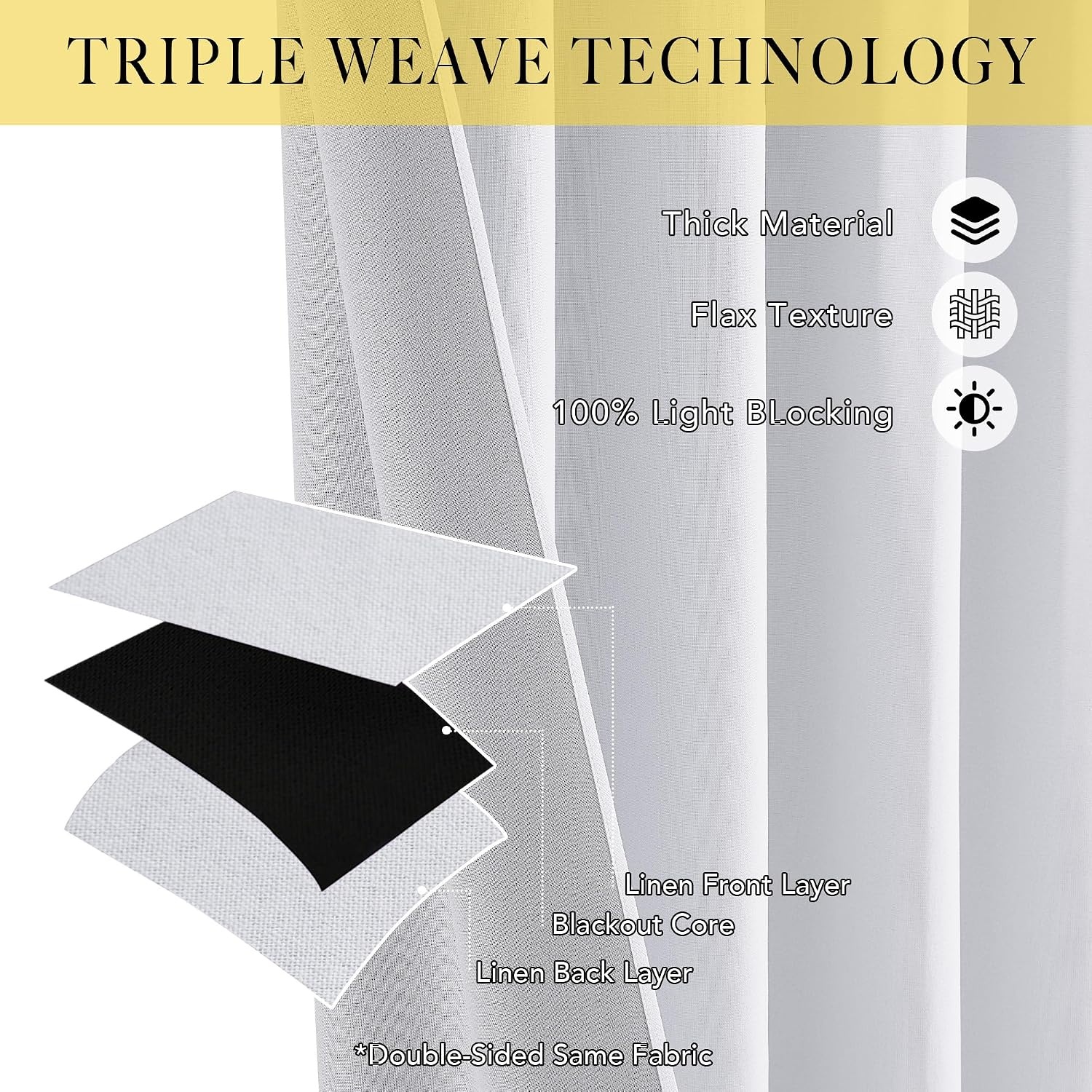 image:imageNICETOWN White 100 Blackout Linen Insulated Patio Curtain 84 inch LongTure White