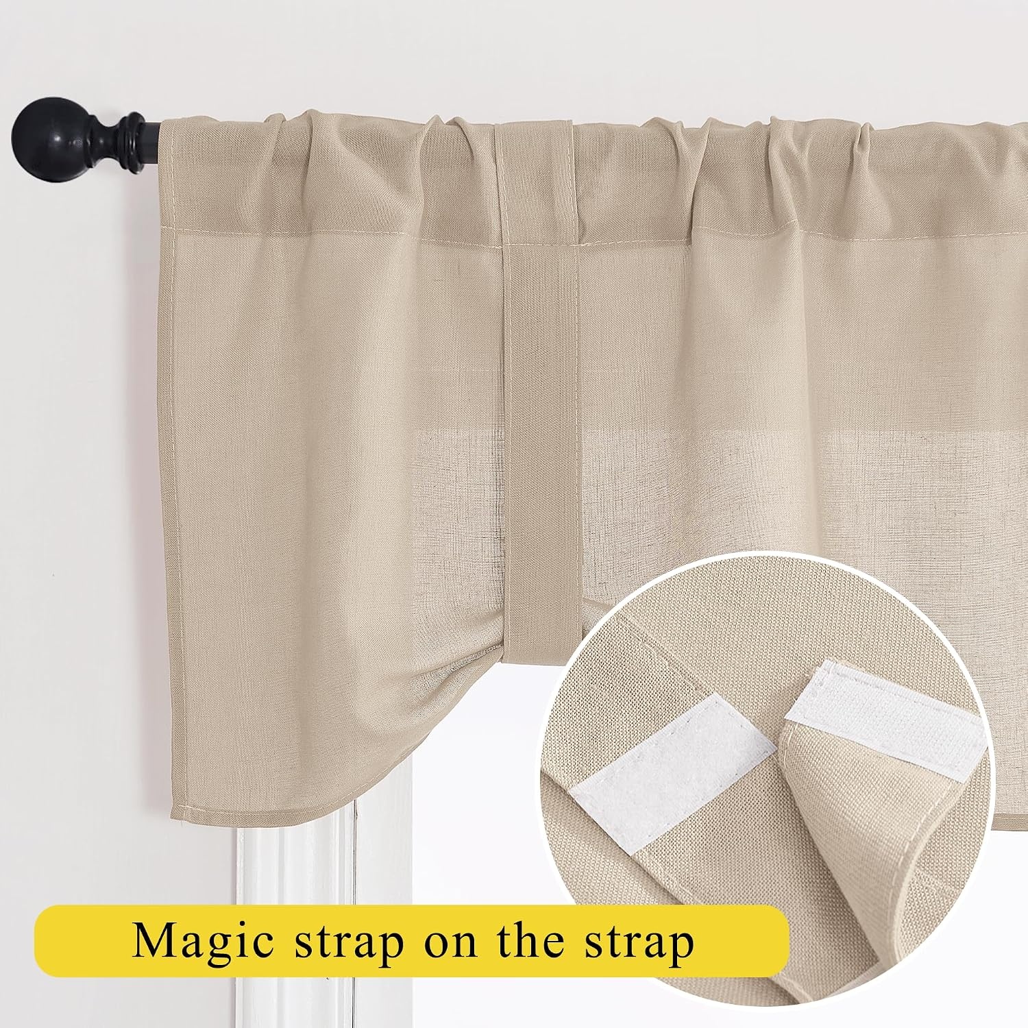 image:imageNICETOWN Window Toppers Valances Linen Sheer Valances Pleated Rod Pocket 52 x 18 inche Long Window Covering for Kitchen Kids Room Short Drapes Living Room Bedroom Bathroom Decor 4 Panels AngoraTerracotta