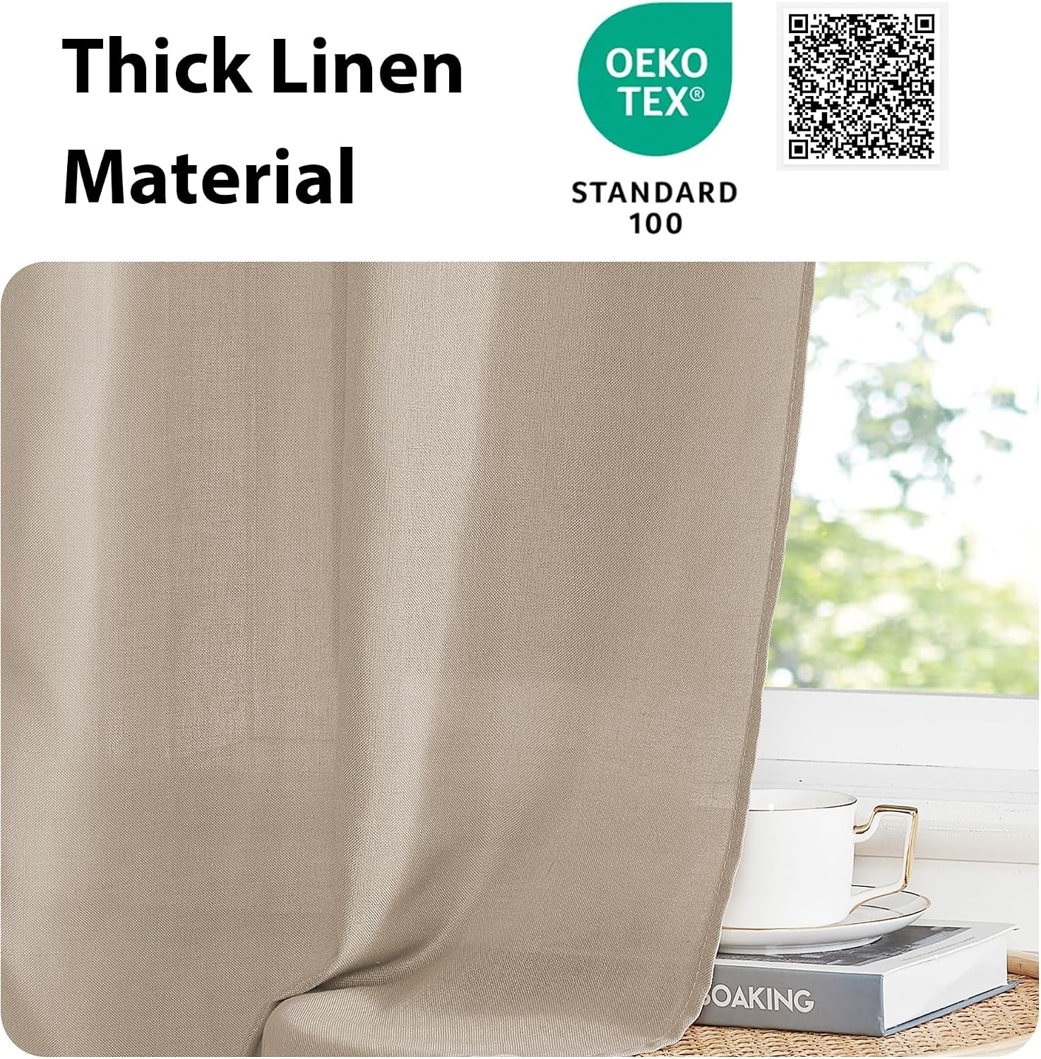 image:imageNICETOWN Window Toppers Valances Linen Sheer Valances Pleated Rod Pocket 52 x 18 inche Long Window Covering for Kitchen Kids Room Short Drapes Living Room Bedroom Bathroom Decor 4 Panels AngoraTerracotta