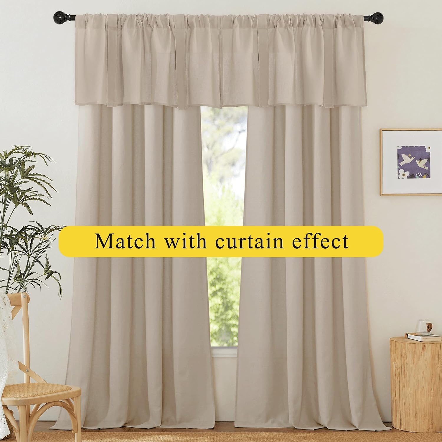 image:imageNICETOWN Window Toppers Valances Linen Sheer Valances Pleated Rod Pocket 52 x 18 inche Long Window Covering for Kitchen Kids Room Short Drapes Living Room Bedroom Bathroom Decor 4 Panels AngoraTerracotta