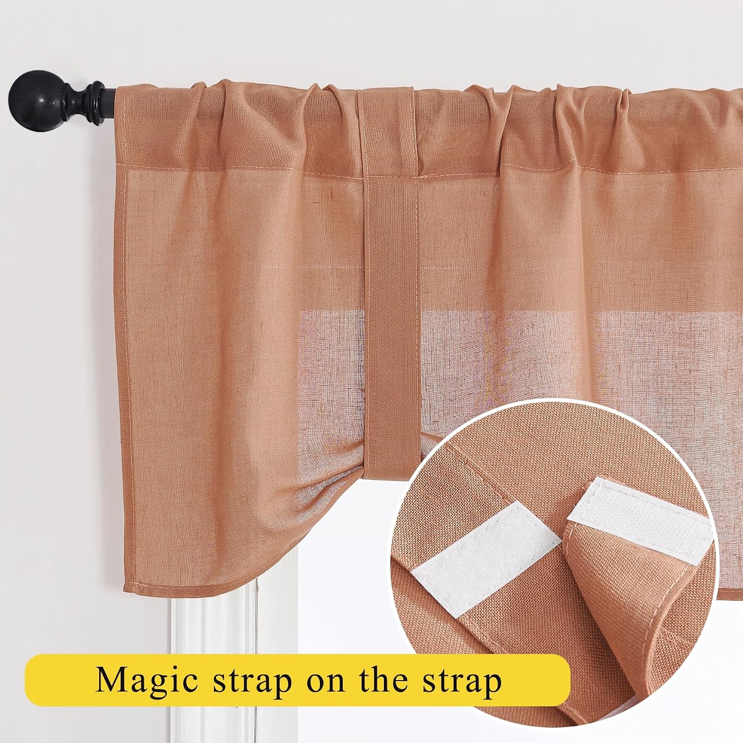 image:imageNICETOWN Window Toppers Valances Linen Sheer Valances Pleated Rod Pocket 52 x 18 inche Long Window Covering for Kitchen Kids Room Short Drapes Living Room Bedroom Bathroom Decor 4 Panels AngoraAngora