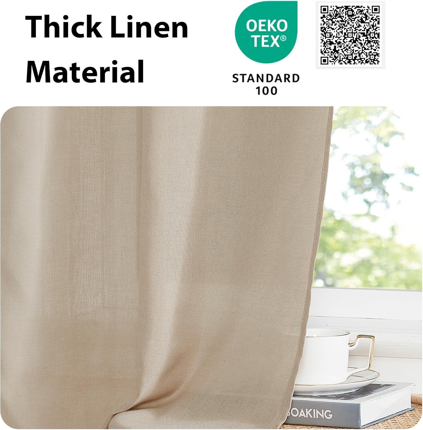 image:imageNICETOWN Window Toppers Valances Linen Sheer Valances Pleated Rod Pocket 52 x 18 inche Long Window Covering for Kitchen Kids Room Short Drapes Living Room Bedroom Bathroom Decor 4 Panels AngoraAngora