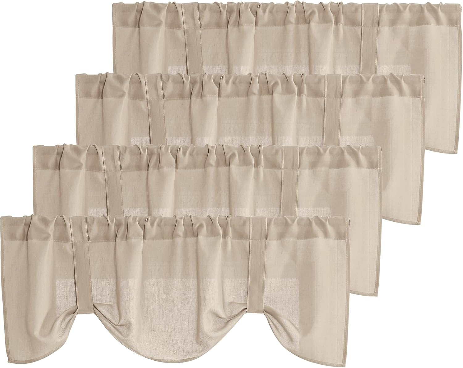 image:imageNICETOWN Window Toppers Valances Linen Sheer Valances Pleated Rod Pocket 52 x 18 inche Long Window Covering for Kitchen Kids Room Short Drapes Living Room Bedroom Bathroom Decor 4 Panels AngoraTerracotta