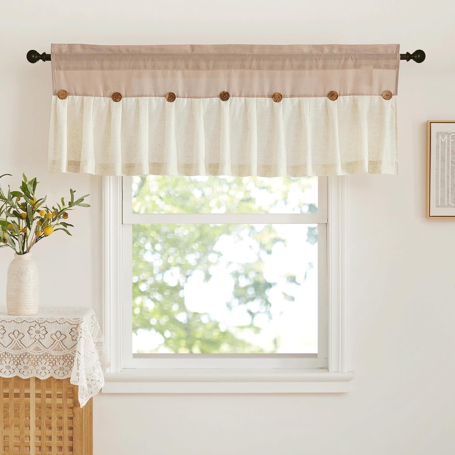 image:imageNICETOWN Window Toppers Valances Linen Sheer Valances Pleated Rod Pocket 52 x 18 inche Long Window Covering for Kitchen Kids Room Short Drapes Living Room Bedroom Bathroom Decor 4 Panels Angoratan