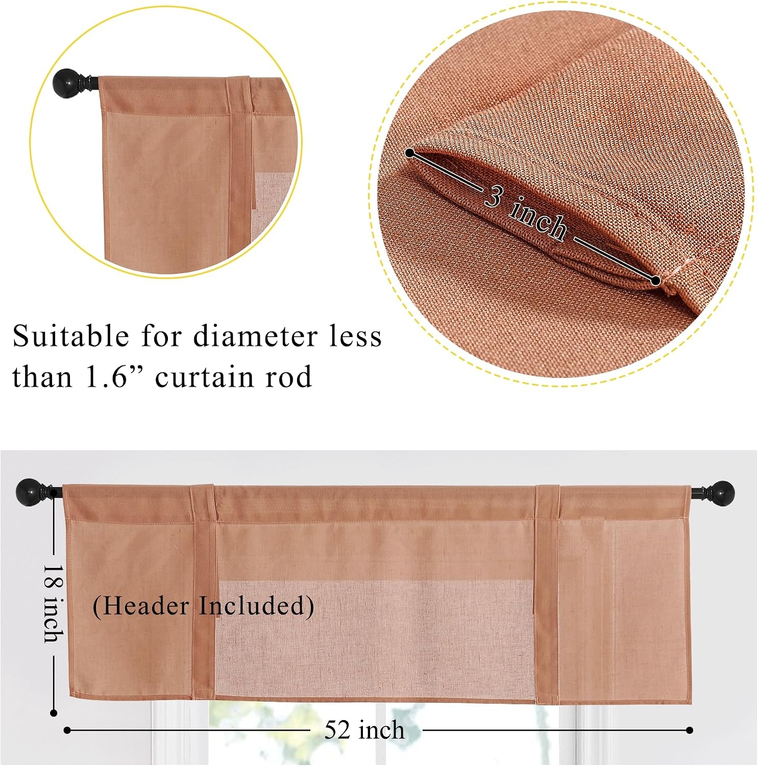 image:imageNICETOWN Window Toppers Valances Linen Sheer Valances Pleated Rod Pocket 52 x 18 inche Long Window Covering for Kitchen Kids Room Short Drapes Living Room Bedroom Bathroom Decor 4 Panels AngoraAngora