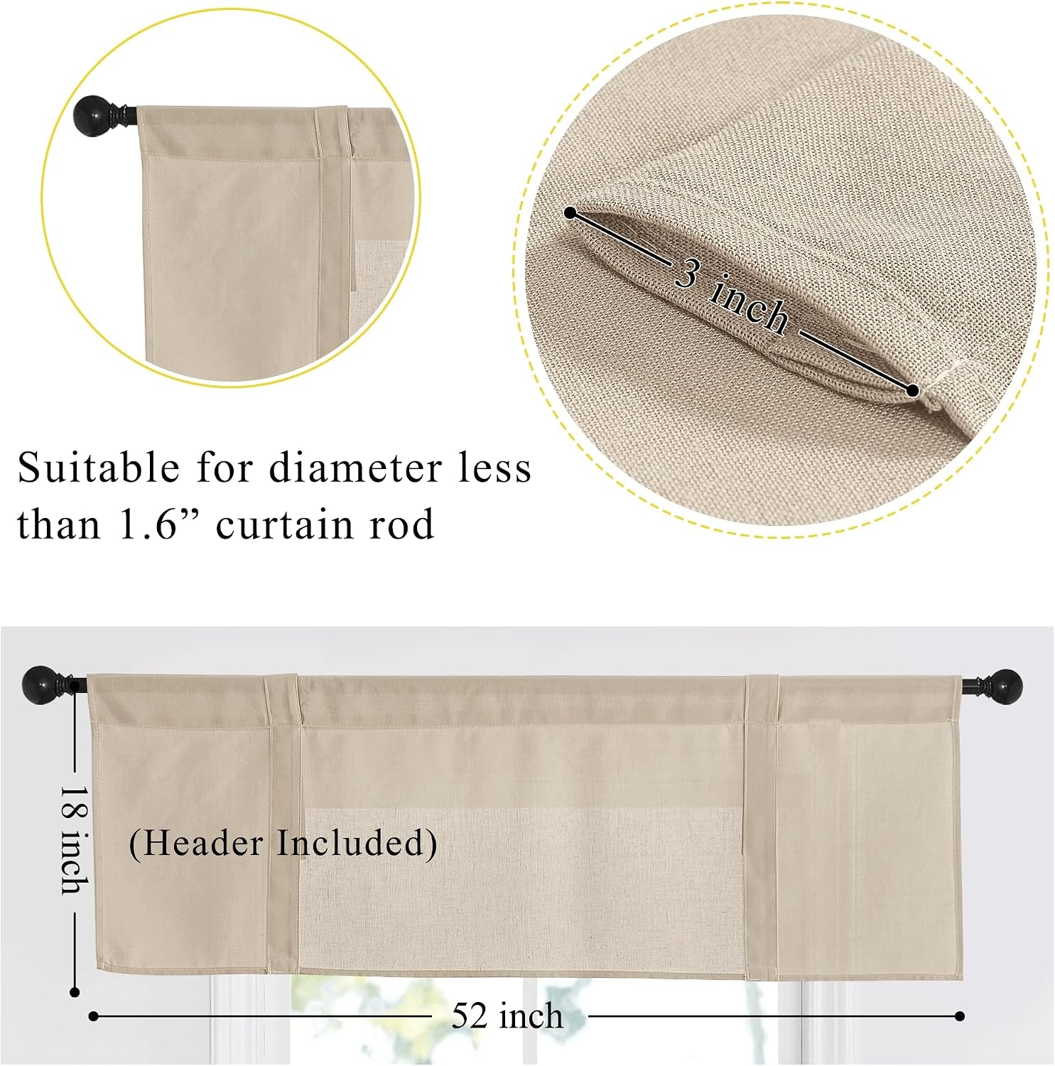 image:imageNICETOWN Window Toppers Valances Linen Sheer Valances Pleated Rod Pocket 52 x 18 inche Long Window Covering for Kitchen Kids Room Short Drapes Living Room Bedroom Bathroom Decor 4 Panels AngoraTerracotta