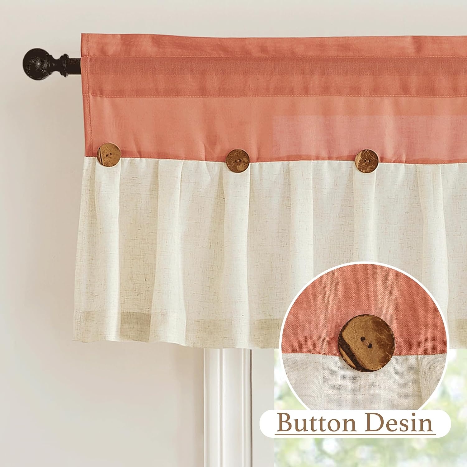 image:imageNICETOWN Window Toppers Valances Linen Sheer Valances Pleated Rod Pocket 52 x 18 inche Long Window Covering for Kitchen Kids Room Short Drapes Living Room Bedroom Bathroom Decor 4 Panels AngoraTerracotta